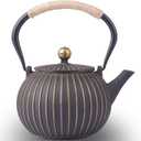 Cast Iron Teapot - Japanese Tetsubin 34oz (1000ml) Enamel Coated Interior with Removable Stainless Steel Infuser, Stovetop Safe Tea Kettle for Tea Ceremony, Black Gold