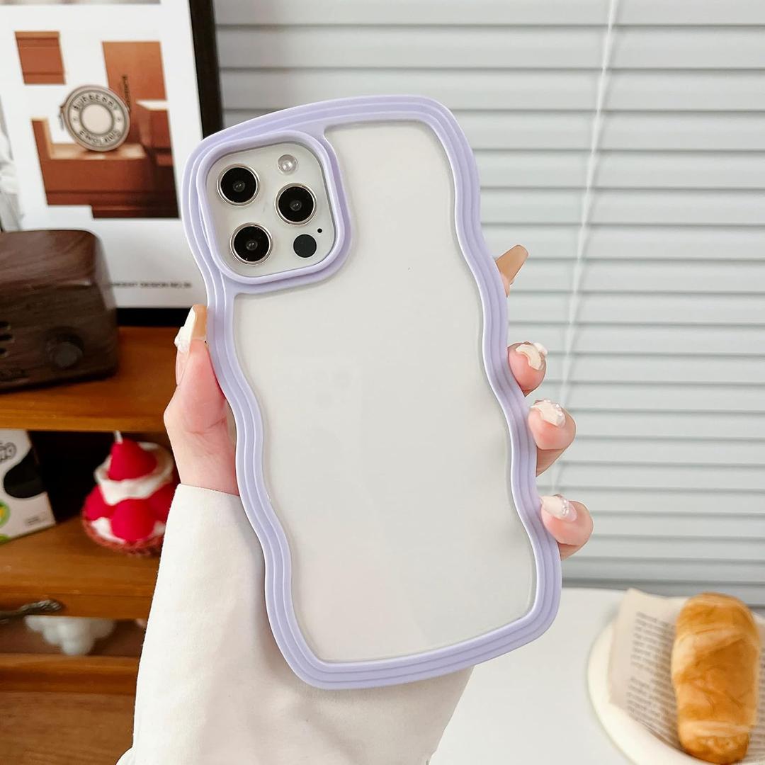 XIZYO for iPhone 12 Pro Max Case, Curly Wave Frame Cute Phone Case Clear Wavy Aesthetic Phone Case for Women Girls Slim Soft TPU Shockproof Protective Bumper Case, Purple