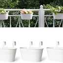 Dahey 3 Pcs Metal Iron Hanging Flower Pots for Railing Fence Hanging Bucket Pots Countryside Style Window Flower Plant Holder with Detachable Hooks Home Decor,White