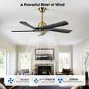 52 Inch Solid Wood Ceiling Fan No Lights, (Black Gold)