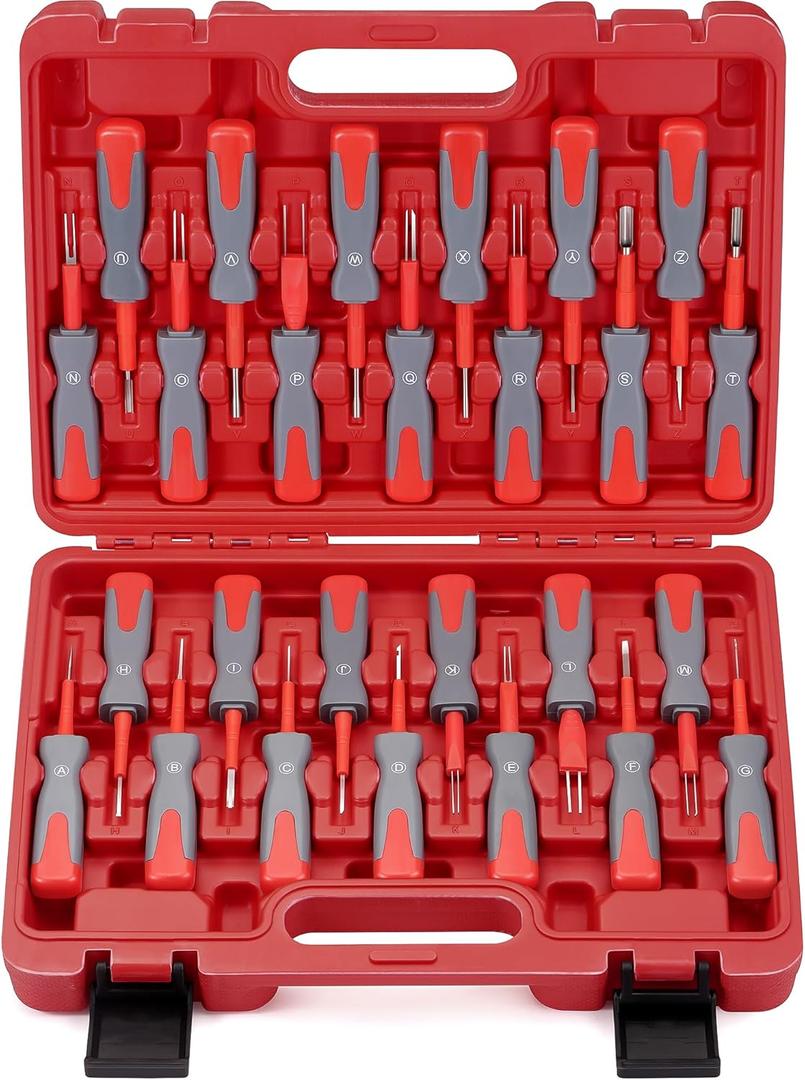 DAYDOOR Terminal Removal Tool Kit, 26 Pcs Depinning Tool Pin Removal Tool Kit, Connector Pin Removal Tool, Pin Extractor Tool Kit for Automotive Car Universal Vehicle Wire HarnessRed