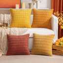 MIULEE Pack of 4 Fall Boho Farmhouse Orange Yellow Corduroy Decorative Throw Pillow Covers 18x18 Inch Soft Striped Pillow Covers Modern Rustic Home Decor for Sofa Living Room Couch Bed