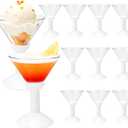 Plastic Martini Glasses 5oz 12 Pack, Vintage Cocktail Glasses with Crystal Texture High StemUnbreakable Coupe Glasses for Party (White)