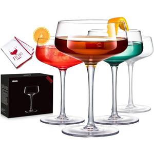 JBHO Martini Glasses, Crystal Coupe Glasses Set of 2, 10 Oz, Large and Fancy Cocktail Glasses, Hand-Blown Champagne Coupe Glasses for Espresso Martini, Manhattan as Bar Glassware or Mother's Day Gift