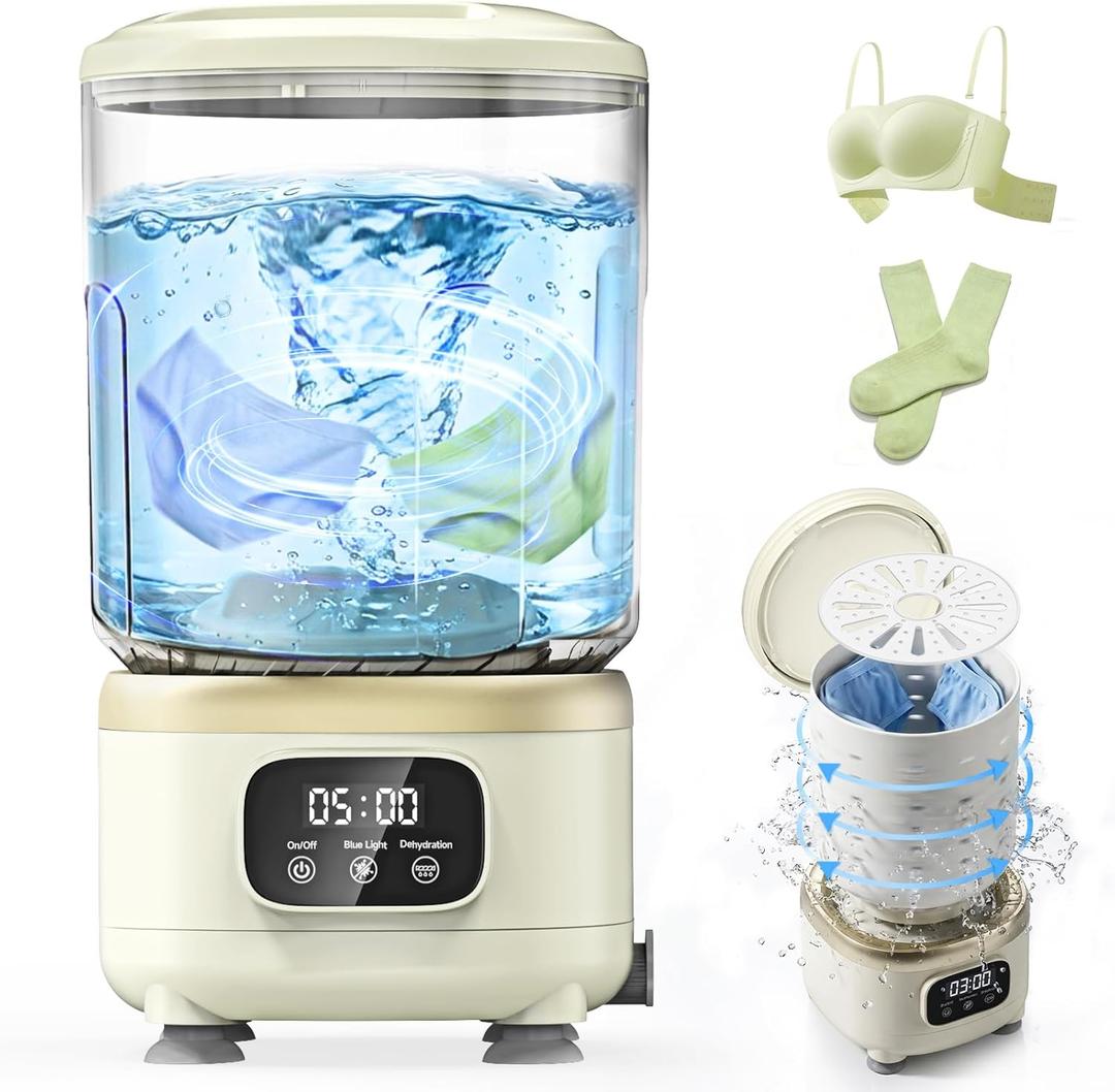 2L Mini Washing Machine, Portable Underwear Washer with 3 Modes (5Min Wash, 5Min Rinse, 3Min Spin), Leakproof & Detachable Design, Drain Hose, Deep Cleaning for Underwear, Socks & Baby Items