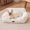 Small Dog Sofa - Orthopedic Cat Sofa Bed for Indoor Cats, Fluffy Faux Fur Dog Couch with Supportive Egg Foam, Cute Pet Couch Bed Removable Washable Cover and Non-Slip Bottom, Ivory White