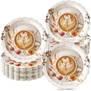 Havawish 100 Pcs Love Is Brewing Coffee Bridal Shower Party Plates Decoration Coffee Paper Plate Love Is Brewing Disposable Wedding Dinner Tableware Set for Engagement Party Bridal Shower Bachelorette