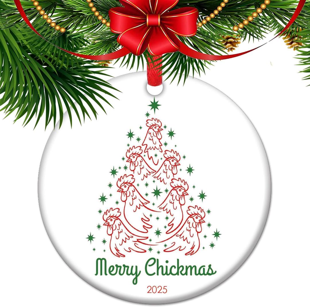 Chicken Ceramic Ornament  Funny Hens & Roosters Farmhouse Christmas Decoration, Unique for Chicken Lovers (C15)