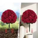 BLOSMON Red Artificial Geraniums for Outdoors, Set of 2, with Ground Stakes
29 x 19.7 Inches, Large, Realistic Topiary Ball Trees, Faux Silk Flower Bushes, for Front Porch Decor, Garden, Entryway