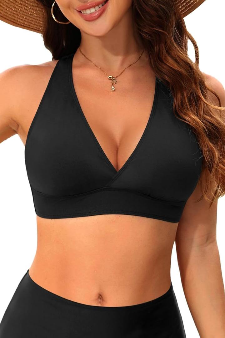 Tempt Me Women Halter Bikini Top Push Up Swimsuit Top Only (X-Large, Black)