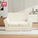 3 Pieces Velvet Loveseat Covers for 2 Cushion Couch Stretch Sofa Covers Washable Dog Couch Cover Embossed Leaf Design Furniture Covers for Sofa (Leaf Ivory, Loveseat)