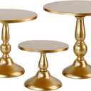 Set of 3 Gold Cake Stands, Metal Round Cake Holder Dessert Pie Pizza Display Stand 8" 10" 12" Serving Tray Decoration for Wedding Celebration Party Birthday Baby Shower