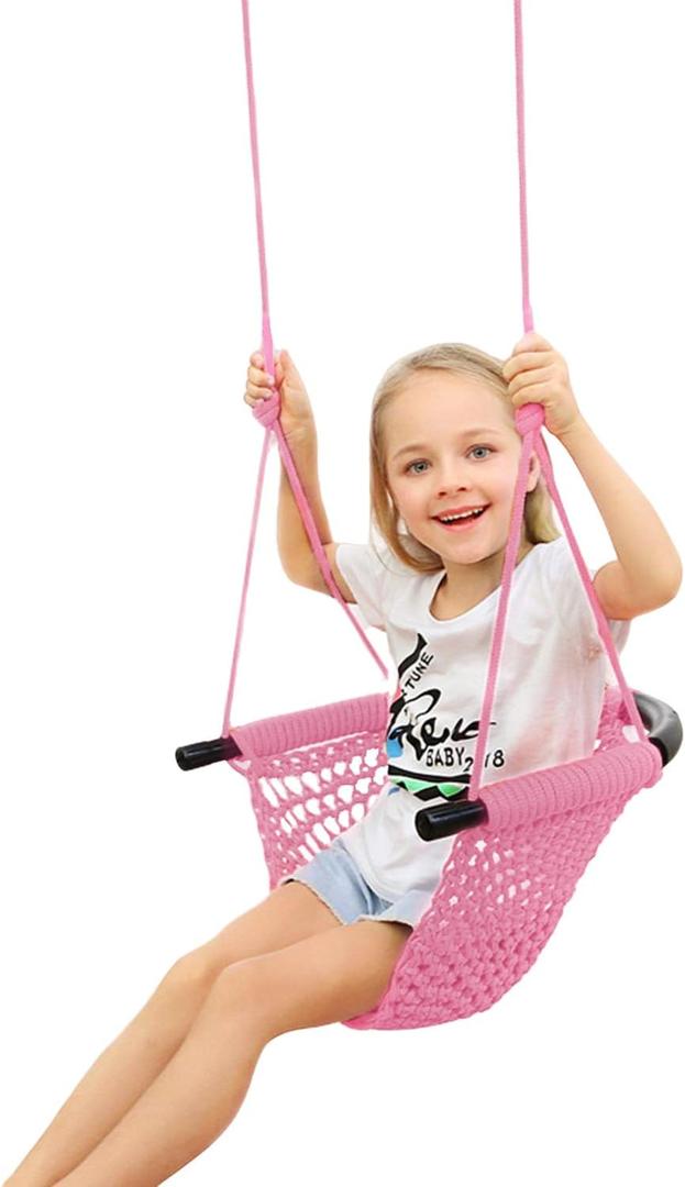 JKsmart Swing Seat for Kids Heavy Duty Rope Play Secure Children Swing Set,Perfect for Indoor,Outdoor,Playground,Home,Tree,with Snap Hooks and Swing Straps,440 lbs Capacity,Pink