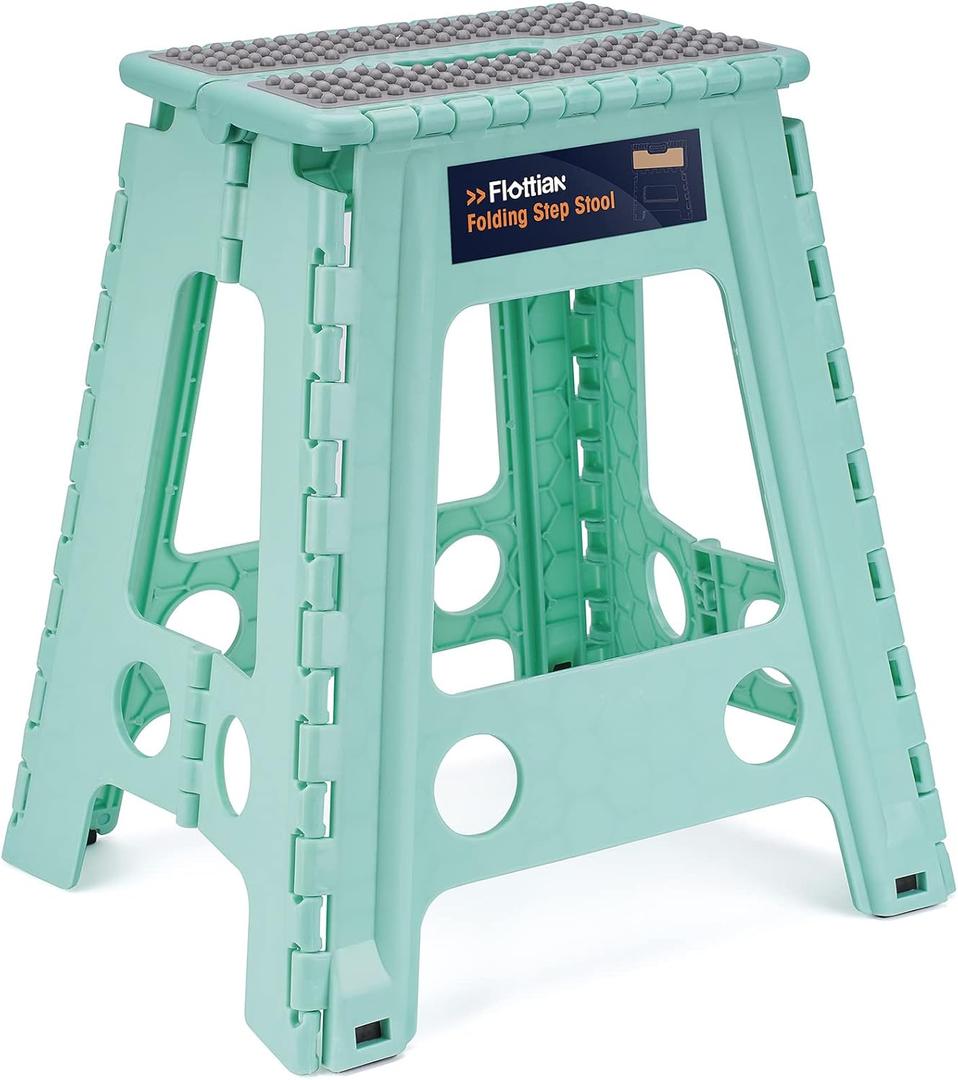 Flottian 18" Folding Step Stool for Adults and Kids Holds Up to 300 lbs, Non-Slip Folding Stools with Handle, Compact Plastic Foldable Step Stool for Bathroom, Bedroom, Kitchen, Teal, 1PC