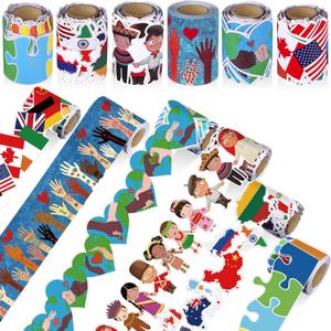 Tenceur 98.5 ft Bulletin Board Borders Classroom Decoration 6 Rolls Diverse Classroom Borders Set Scalloped Bulletin Board Trim for Back to School Office Home Chalkboard Wall