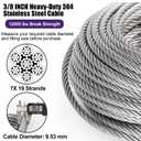 3/8" Wire Rope Kit with 150FT 304 Stainless Steel Cable, M10 Clamps&Thimble