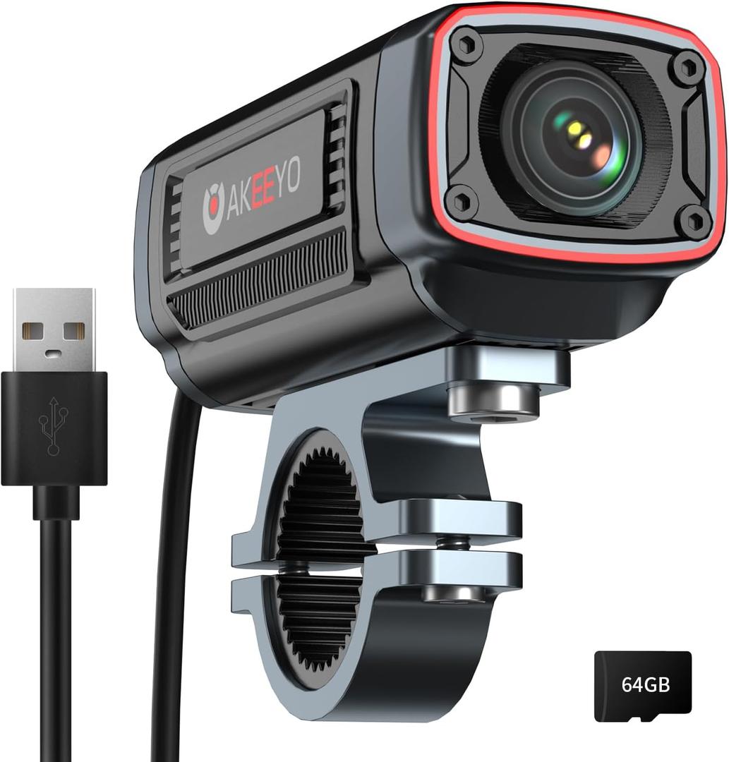 AKY-710S Motorcycle Camera 4K 28fps, 2K 55fps, Wide-Angle 142, IP67, 5MP, Loop & Emergency Recording, Parking Monitor, Motorcycle Bike,Outdoor Sports, Rechargeable, 64GB Card Included