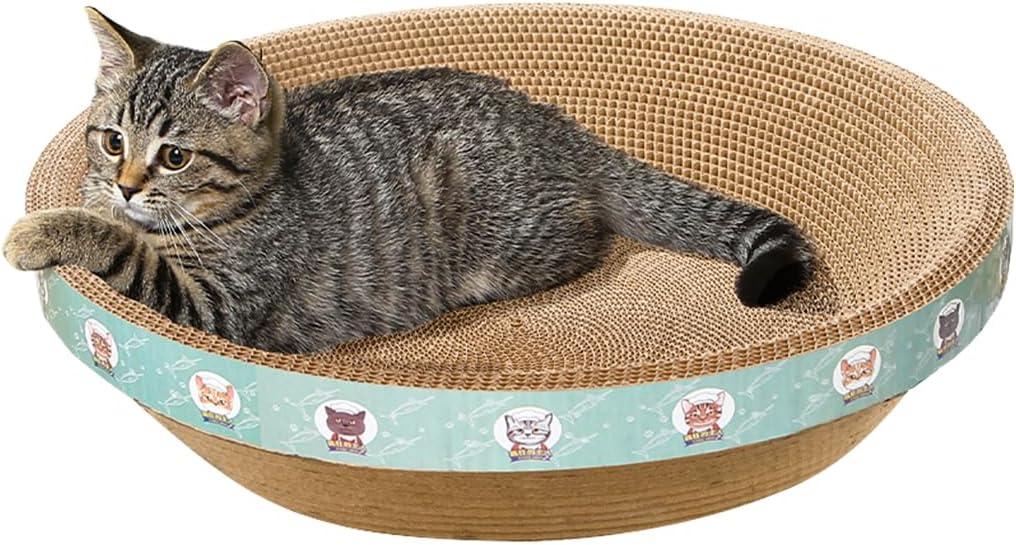 Large Cat Scratcher Bed, 16.9" x 16.9" x 3.9" Cat Scratch Cardboard with 2‑in‑1 Design, Scratching Board Pad for Indoor Cats Kitty Kittens, Scratch Bowl Lounge House Couch, Furniture Protector, Round