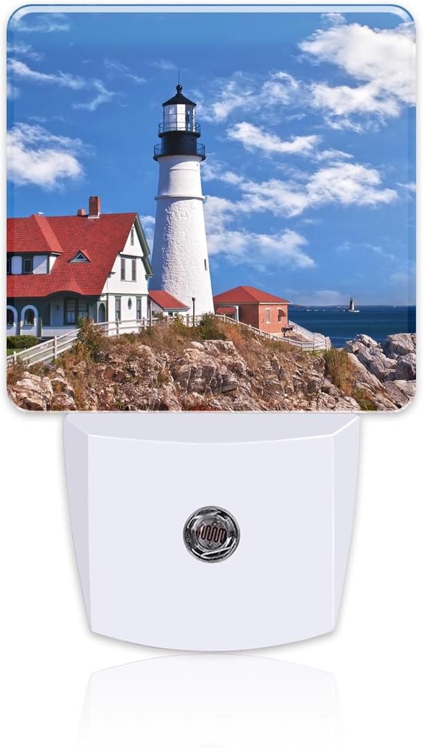 Beautiful White Lighthouse Night Light Plug into Wall, Ocean Seaside Lighthouse Dusk to Dawn Night Light Plug in,0.5w Energy Saving Sleep Friendly Nightlight for Kids Boys Girls Home Decor (Color2)