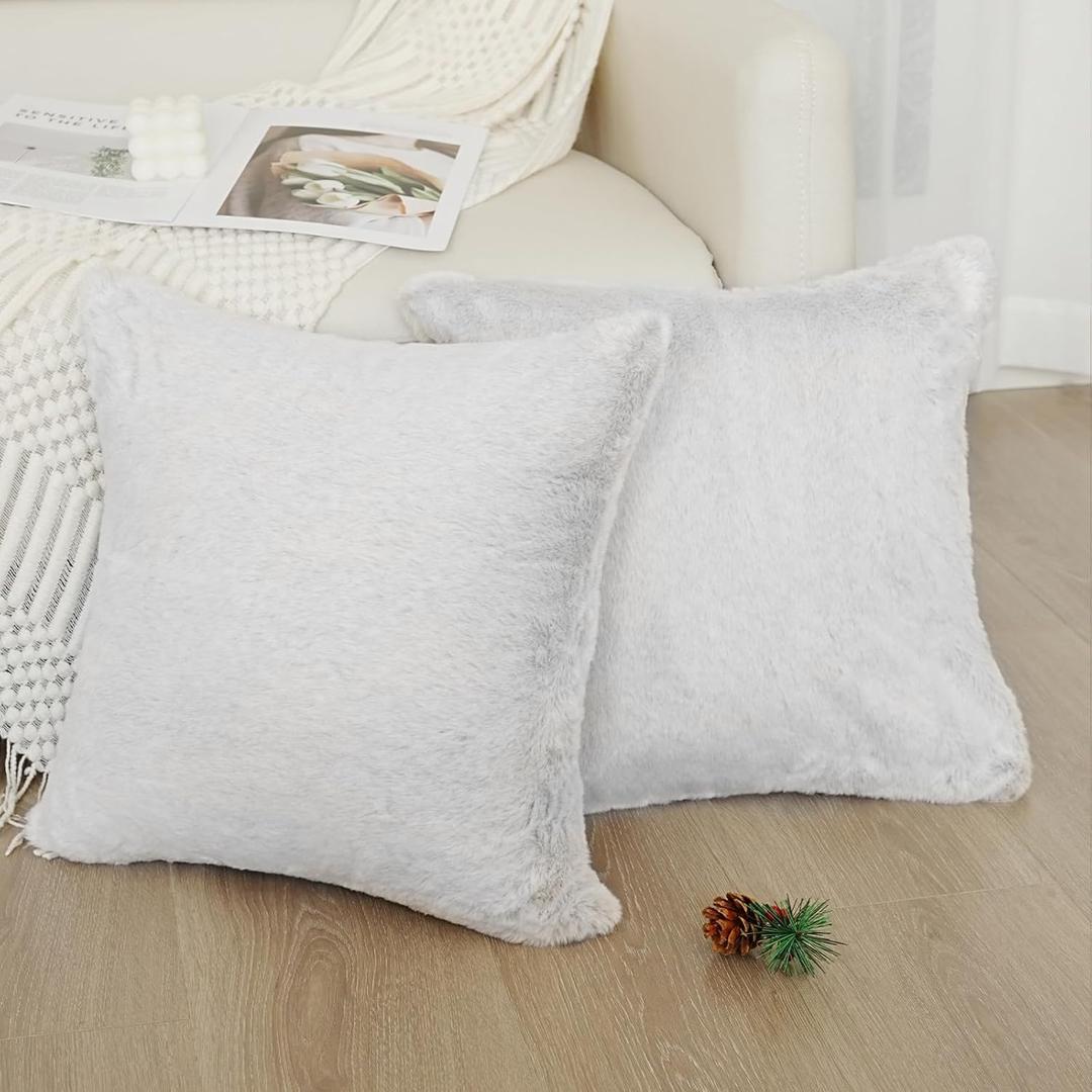 Faux Fur Throw Pillow Cover,Luxury Soft Cozy Fluffy Pillow Covers for Bed Couch Sofa Livingroom, Decorative Pillow Cover Plush Cushion Case Pack of 2, 26" x 26" Inch