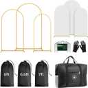 Arch Backdrop Stand and Cover Set (7.2ft,6.6ft,6ft) Metal Arch Frame Stand Gold, Wedding Birthday Party Baby Shower Graduation (White, 7.2Ft+6.6Ft+6Ft)