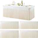 4 Pack 8ft Ivory Spandex Table Cloths for Rectangle Tables Wrinkle Free Ivory Rectangle Tablecloths, Stretch Fitted Table Cover with Skirt for Wedding Birthday Party Banquet Baby Shower Buffet Event