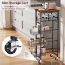 Slim Rolling Cart, 5-Tier Storage Cart, 9.1inch Narrow Kitchen Rolling Cart on Wheels for Small Space, Utility Cart Shelving Unit with Wooden Top and Metal Handle for Kitchen, Bathroom, Laundry Room