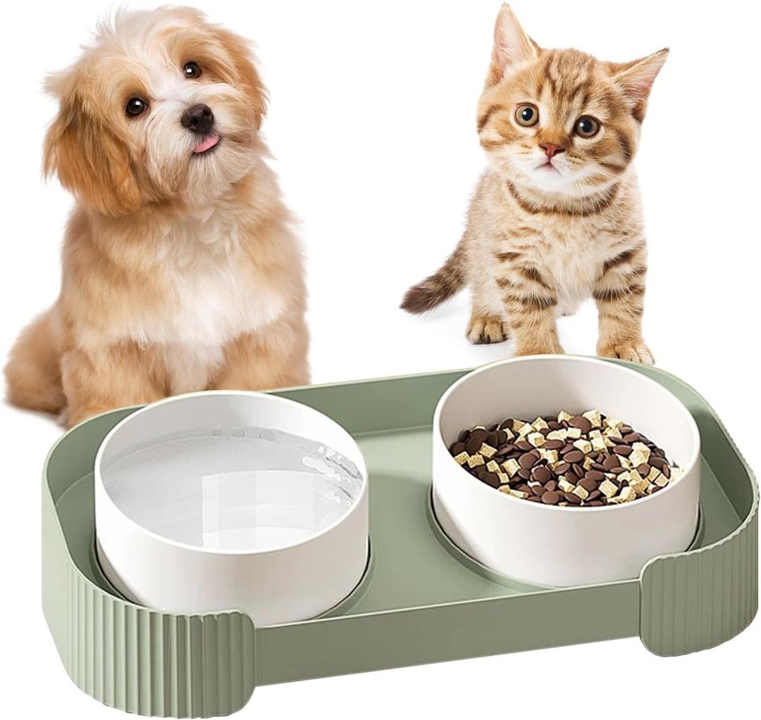 Ceramic Elevated Cat Bowls 16 Tilted, Raised Stand with Food and Water Bowls Set for Cat and Small Dogs, Spill Proof & Prevent Vomiting Pet Feeding Station, Whisker Friendly Bowl