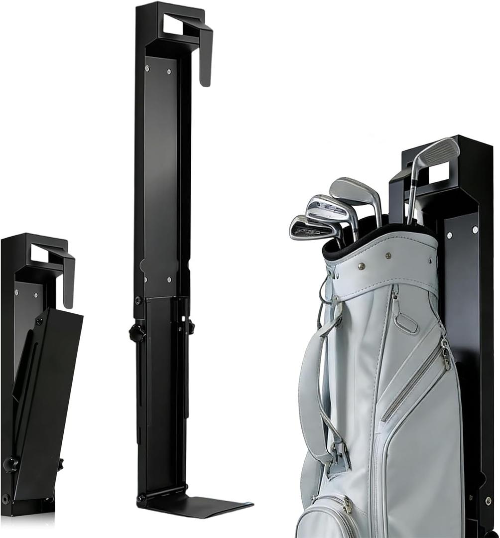 Golf Bag Wall Mount Golf Bag Storage Stand Organizer Rack, Tool-Free Length Adjustment Heavy-Duty Alloy Steel Storage Rack for Garage, Home, and Golf Club