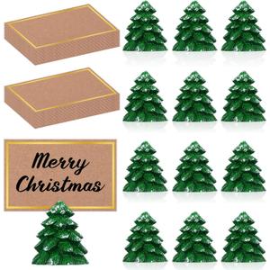 12 Pcs Christmas Tree Place Card Holders with Seating Cards Table Number Holders Place Cards for Christmas Party Wedding Anniversary Birthday Decorations (Green)