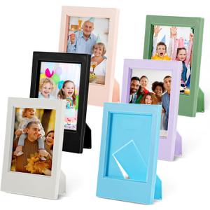 6 Pcs Mini Picture Frames 2x3 Inch, Colorful Photo Frames for Instax Mini Film, Small Plastic Photo Wallet Sized Frame with Stand for Home Office Decor