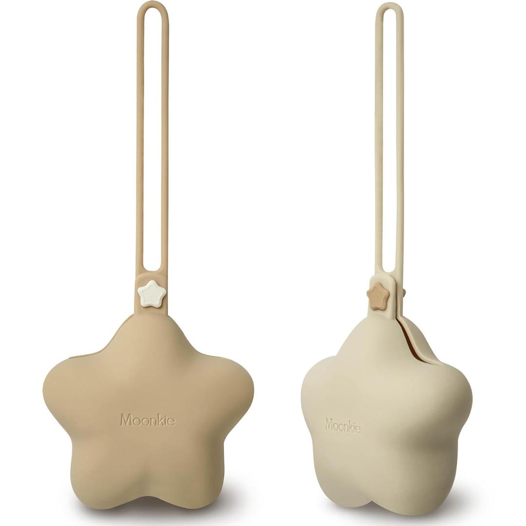 Moonkie Silicone Pacifier Holder Case, Cute Portable Pacifier Storage Case, 2 Pack (Croissant/Sand)