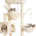 Heybly Cat Tree, 39.4 Inches Tower Condo with Scratching Post, Cat Tower for Indoor Cats, Fully Wrapped Sisal Pole, Soft Platform, 2 Baskets and Dangling Toy, Beige HCT006SM