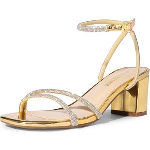 DREAM PAIRS Women's Chunky Strappy Heels Square Open Toe Ankle Buckle Low Heels Sandals for Daily Wedding Party Dress (7.5)