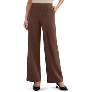 ESOFT Womens Dress Pants 27"/29"/31 Business Work Pants Wide Leg Pull On High Waisted Casual Stretchy Trousers Pockets (Brown, XS)