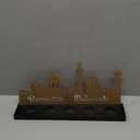 Ramadan Mubarak Decorations Islamic Candle Holder with 5 Tea Candles Eid Mubarak Metal Sign with Wood Base Ramadan Kareem Table Centerpieces Eid Al Fitr Muslim Party Gifts