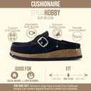 CUSHIONAIRE Hobby Genuine Leather Suede Mule Clogs for Women with Buckle Strap and Cork Footbed, Supportive All-Day Comfort in Womens Shoes (7 Wide, Black)