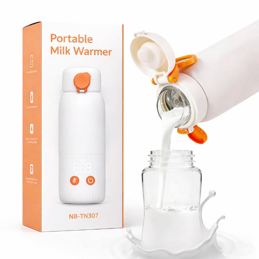 Portable Bottle Warmer for Travel, 2-Minute Fast Heating 4-Level Precise Temperature Control 12oz Large Capacity Baby Milk Warmer On-the-Go for Breastmilk & Formula Long Battery Life for Night Feeding
