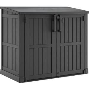 LHBcraft 36 Cu Ft Outdoor Storage Cabinet, Horizontal Resin Storage Shed Box for Backyards, Patios, Portable Waterproof Outdoor Storage Box with Lockable Doors