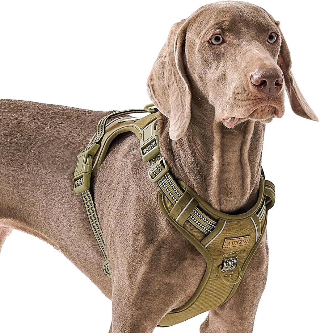 Adjustable No-Pull Reflective Soft Inescapable Dog Vest Harness for Big Dog Breeds, Siberian Husky Labrador Golden Retriever, Breathable Oxford Material, Front Leash Clip Control, Large (Army Green)