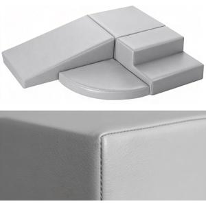 4-Piece PU Leather Baby Foam Climbing Blocks for Toddlers - Soft Play Climbing Toys for Toddlers - Foam Climbing Set for Crawling and Sliding Indoor (Gray) (Grey)