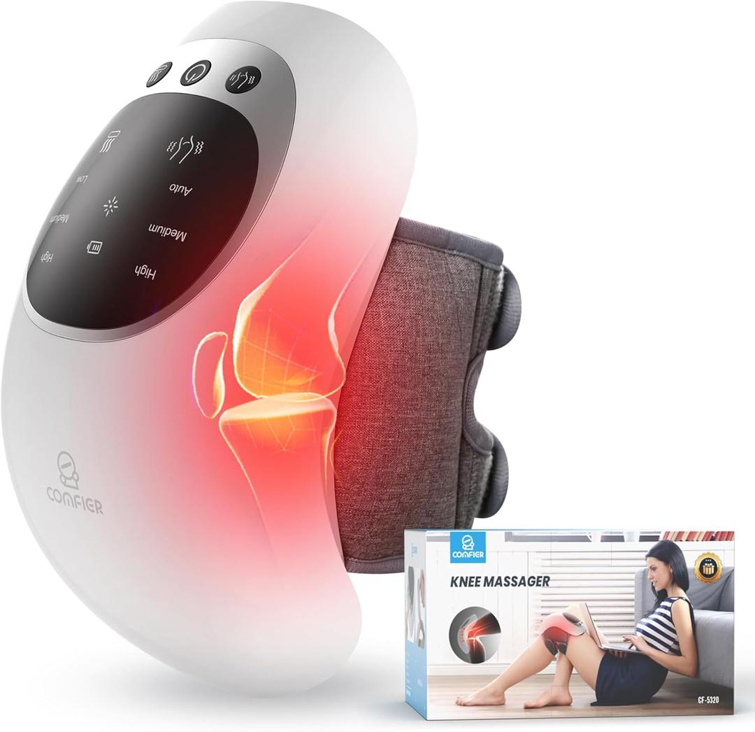 COMFIER Cordless Knee Massager with Heat,Vibration Knee Pain Relief,Red LightTherapy,Upgraded Heated Knee Brace with 18.9 Inch Knee Straps, Rechargeable Knee Massage with Large LED Screen,Gift