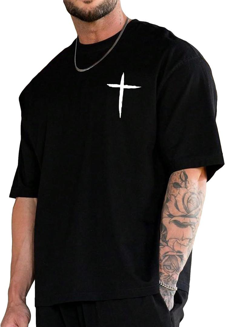 Men's Plus Size Graphic Print Round Neck Tee Short Sleeve Regular Fit Pullover T Shirt Streetwear (4X-Large, Black)