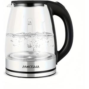 PANCERKA Electric Kettle, 1.8 Liter Electric Tea Kettle with LED Illuminated and High Borosilicate Glass, Hot Water Kettle, Auto Shutoff, Boil-Dry Protection, 360 Base