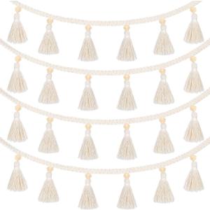 Tatuo Boho Macrame Tassel Garland for Classroom Decor Hanging Tassel Garland Bunting Boho Classroom Decor for Nursery Room Birthday Party Bedroom Dorm(4 Pieces,37.4 Inch)