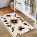 Boho Bathroom Rugs Non Slip Washable Western Aztec Bath Mats Rugs for Bathroom Floor Fluffy Plush Soft Absorbent Farmhouse Carpet for Shower, Kitchen, Entryway, 20x32 inch (1'8" x 2'8" (Rectangular), Cream)