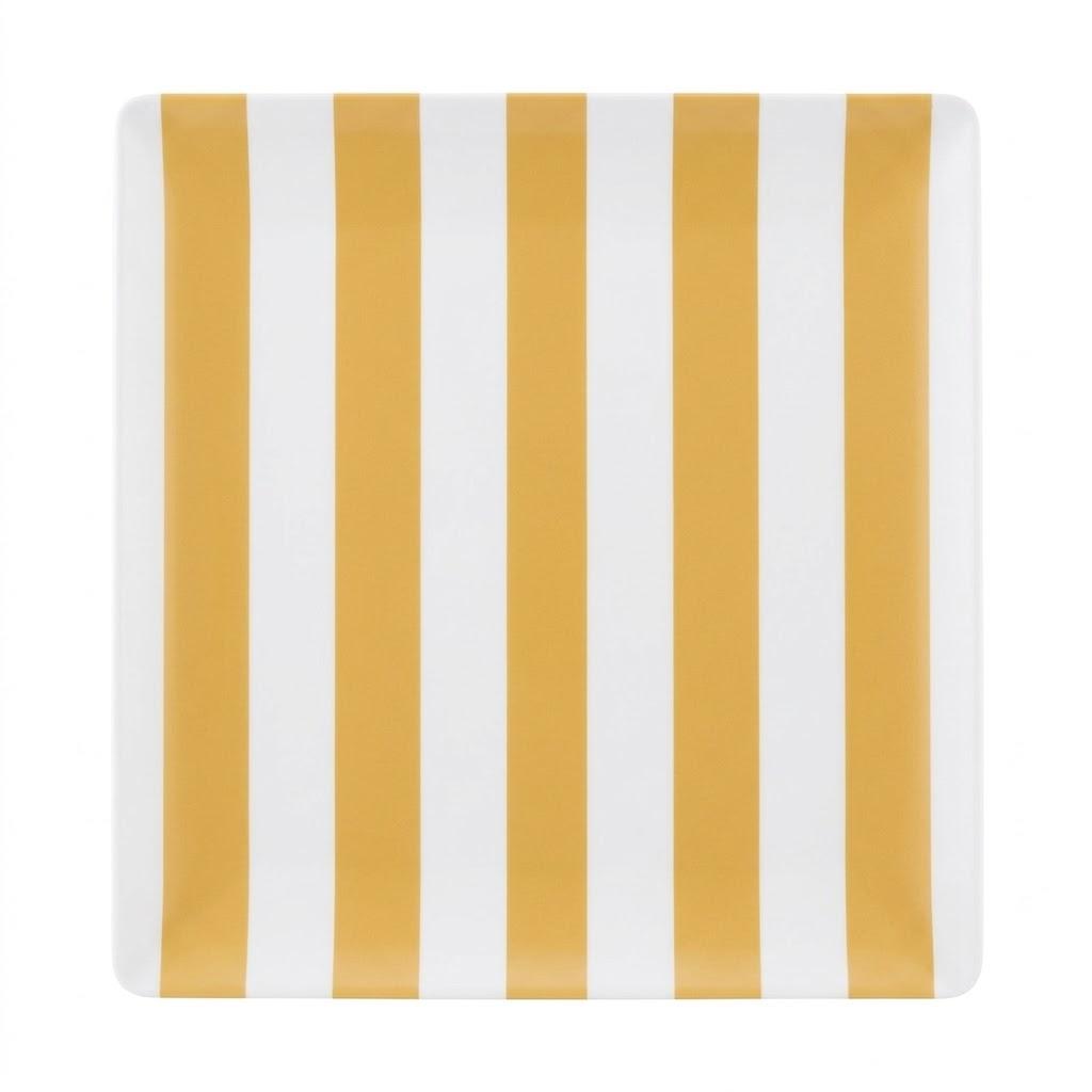 Yellow and White Striped Melamine Serving Tray – Rectangular Decorative Platter for Parties, Outdoor Dining, Breakfast in Bed, and Home Decor