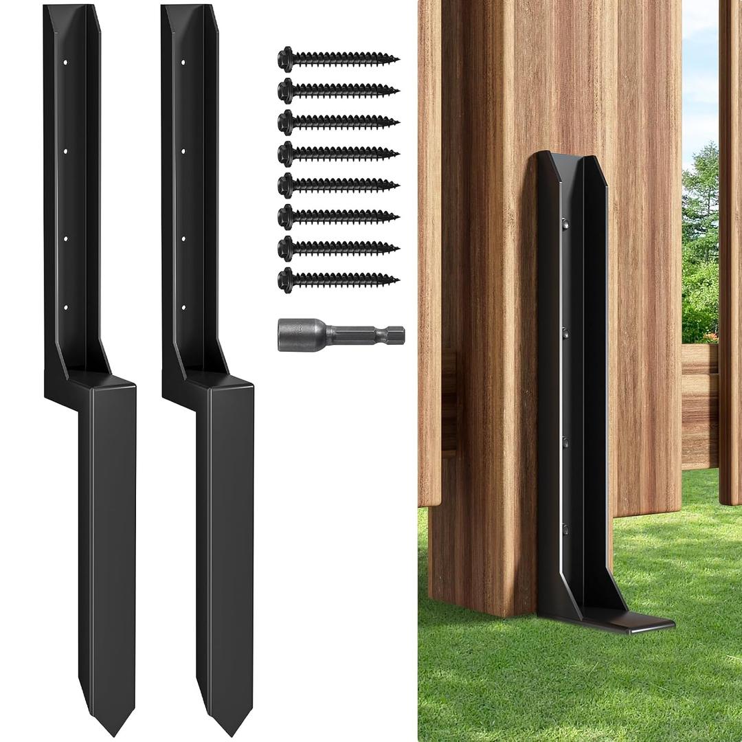 Fence Post Repair Kit，Heavy Duty Steel Fence Post Anchor Ground Spike ，Quick Fix Broken/Leaning Wood Posts with，and Fixed Fence Posts(One-Piece 33.7",2 pcs)