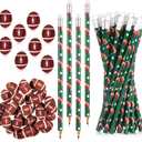 36 Pcs Sports Pencils and 36 Pcs Sports Ball Erasers Fun Wooden Pencils with Sports Eraser for Kids Sports Themed Birthday Party Favors School Office Supplies (Football)