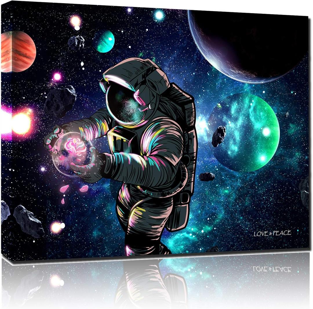 Sosolong Planet Astronaut Canvas Wall Art,outer Space Wall Decor For Boys Bedroom Living room 3